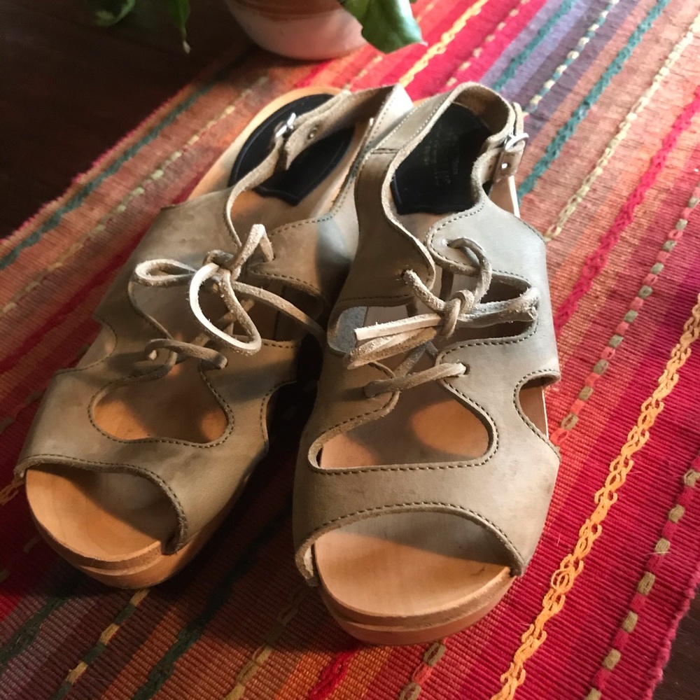 Swedish Hasbeens Taupe Lace-Up Cutout Sandals